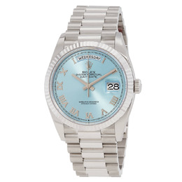 Rolex Day-Date 36 Mens Automatic Watch, Platinum Case Ice Blue Dial
