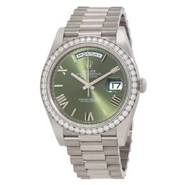 Rolex Day Date 40 Automatic Green Dial Mens 18kt White Gold President Watch 228349gnrp