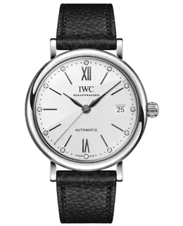 IWC Portofino Automatic 37 White Diamond Dial Black Leather Strap Women's Watch IW458610