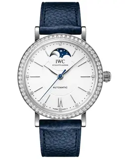 IWC Portofino Automatic Moon Phase Silver Dial Diamond Bezel Blue Strap Women's Watch Model IW659601