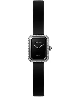 Chanel Premiere Ribbon Quartz Black Dial Diamond Bezel Rubber Strap Women's Watch h7942