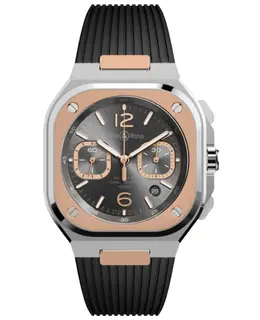 Bell & Ross BR 05 Chronograph 42mm Automatic Black Dial 18K Rose Gold Black Rubber Strap Men's Watch br05c-rth-stpg/srb