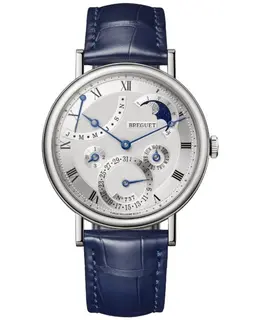 Breguet Classique Quantieme Perpetuel Automatic Silver Dial 18K White Gold Blue Leather Strap Men's Watch 7327bb/11/9vu