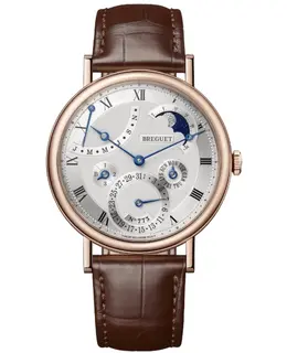 Breguet Classique Quantieme Perpetuel Automatic Silver Dial 18K Rose Gold Brown Leather Strap Men's Watch Model:7327BR/11/9VU