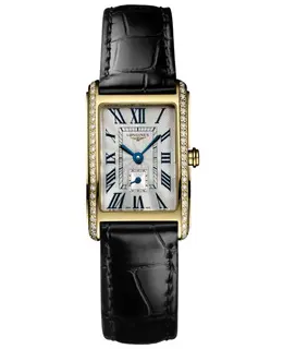 Longines DolceVita 32 mm Quartz Silver Dial 18K Yellow Gold Diamond Bezel Leather Strap Women's Watch l5.255.7.71.0
