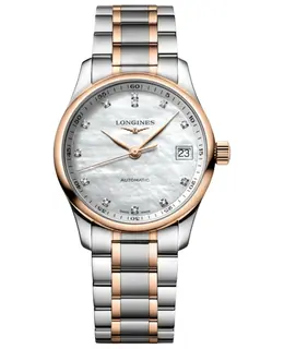 Longines Master Collection Automatic 34mm White Mother of Pearl Diamond Dial 18K Rose Gold Bezel Women's Watch l2.357.5.89.7
