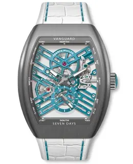 Franck Muller Vanguard V45S6SQTBRTTTU 7-Day Power Reserve Skeleton Blue Dial Titanium Men's Watch