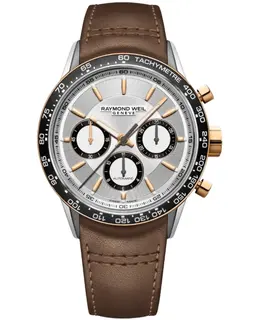 Raymond Weil Freelancer Automatic Chronograph Silver Dial Brown Leather Strap Men's Watch Model 7741-S51-65021