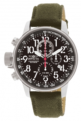 Invicta Force Lefty Crown Chronograph Black Dial Olive Fabric Mens Watch