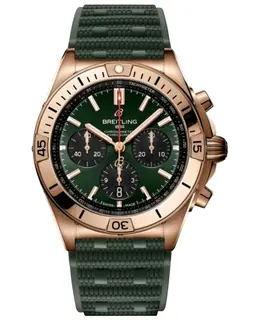 RB0134101L1S1 Breitling Chronomat B01 42mm Automatic Chronograph Green Dial Rose Gold Rubber Strap Men's Watch
