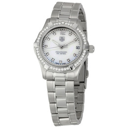 Pre-owned Tag Heuer Aquaracer Diamond White Mother of Pearl Diamond Dial Ladies Watch waf1313.ba0819