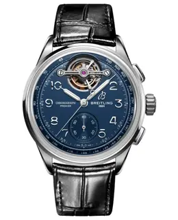 Premier Chronograph 42 Tourbillon Willy Breitling Automatic Blue Dial Platinum Leather Strap Men's Watch - Model lb2120171c1p1