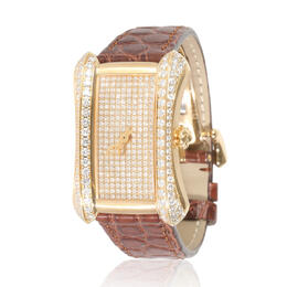 Pre-Owned Carl F. Bucherer Alacria Quartz Diamond Silver Dial Ladies Watch 10702.01.90.11 Yellow Gold-tone Case with Brown Leather Strap