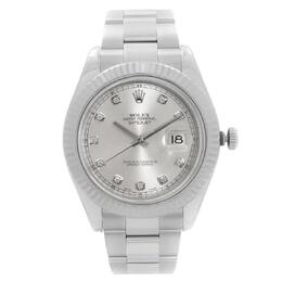 Pre-Owned Rolex Datejust II Mens Watch, Calibre 3136 Automatic Chronometer, Silver Dial Diamond Markers, Reference: 116334SDO