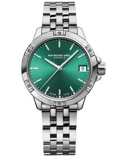New Raymond Weil 5960ST52051 Authentic Steel Women's Watch with Green Dial and Chronograph Functions