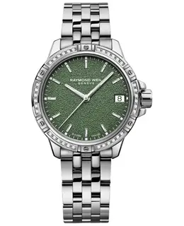 Raymond Weil Tango Classic Green Dial Diamond Bezel Steel Women's Watch 5960-sts-52061