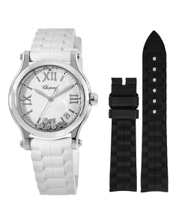 Chopard Happy Sport Medium 36mm Floating Diamonds Rubber Strap Women's Watch 278582-3001