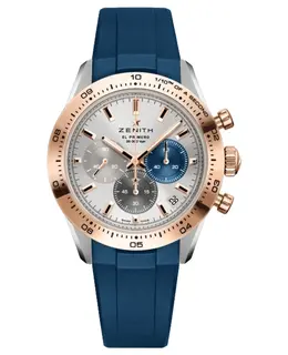 Zenith Chronomaster Sport Automatic Chronograph Silver Dial 18K Rose Gold Bezel Blue Rubber Strap Men's Watch Model 51.3100.3600/69.R950