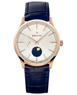 Authentic Zenith Elite Moonphase Automatic Silver Dial with Rose Gold Case, Blue Leather Strap - Model 18.3100.692/01.C922