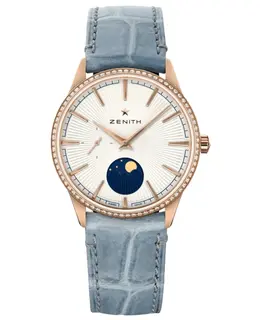 Zenith Elite Moonphase Automatic Silver Dial 18K Rose Gold Bezel Blue Leather Strap Women's Watch Model 22.3200.692/01.c832