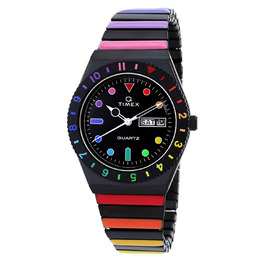 Timex Q TW2V65900VQ Ladies Quartz Watch Black Dial Stainless Steel Case & Multicolored Band