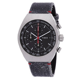 Timex TW2W50000VQ Legacy Tonneau Chronograph Quartz Mens Watch - Black Dial, Silver Stainless Steel Case with Ecco Dritan Strap