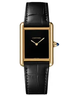 Cartier Tank Louis Cartier Large Manual Winding Black Dial 18K Yellow Gold Leather Strap Women's Watch Model WGTA0091