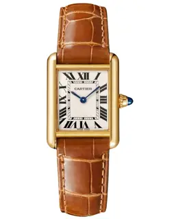 Cartier Tank Louis Cartier Small Silver Dial 18K Yellow Gold Brown Leather Strap Women's Watch - Model WGTA0342