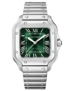 Authentic Cartier Santos De Cartier Medium Automatic Green Dial Steel Women's Watch WSSA0061