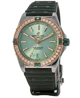 Women's Breitling Super Chronomat Automatic Green Dial Diamond Bezel Steel & Rose Gold - Model U17356531L1S1