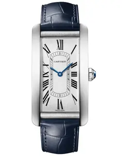 Authentic Cartier Tank WSTA0083 Automatic Men's Large Silver Dial Blue Leather Strap Rectangle Case