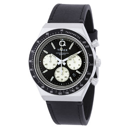 Men's Watch Timex Q Chronograph Quartz TW2V42700ZV Black Dial Silver-tone Stainless Steel Strap
