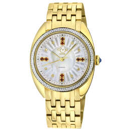 Gevril Palermo Quartz Diamond Ladies Watch 13102b, Yellow Gold-tone Stainless Steel Case and Bracelet with Mother of Pearl Dial