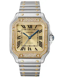 W3SA0007 Cartier Santos De Cartier Medium Automatic - Champagne Dial 18K Yellow Gold Diamond Bezel Steel Women's Watch