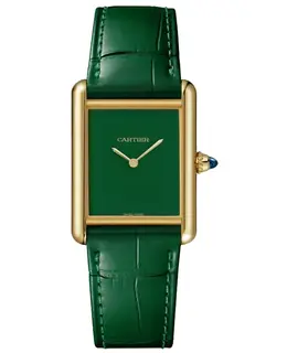 Cartier Tank Louis Cartier Large Women's Watch WGTA0191, Manual Winding Green Dial 18K Yellow Gold with Leather Strap