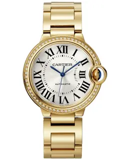 Authentic Cartier Ballon Bleu de Cartier Automatic Silver Dial Diamond Bezel 18K Yellow Gold Women's Watch wjbb0070