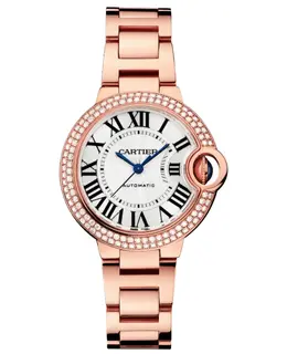 Authentic Cartier Ballon Bleu WJBB0066 Automatic Silver Dial with Diamond Bezel 18K Rose Gold Women's Watch