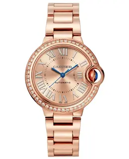 Brand New Authentic Cartier Ballon Bleu de Cartier Small Automatic Diamond Bezel 18K Rose Gold Women's Luxury Watch Model WJBB0077