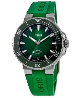 Oris Aquis Date Calibre 400 Automatic Green Dial Rubber Strap Men's Watch 01 400 7790 4157-07 4 23 47eb