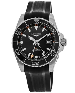 Longines HydroConquest GMT L3.790.4.56.9 Black Dial Rubber Strap Men's Watch