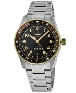 Longines Spirit Zulu Time Men's Grey Dial Yellow Gold and Steel Watch, Model L3.802.5.53.6