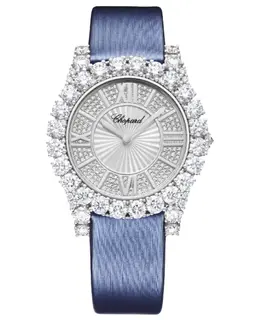 Chopard L'Heure Du Diamant Round Medium Automatic Mother of Pearl Dial Diamond Bezel Blue Satin Strap Women's Watch 139419-1601