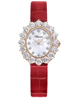 Chopard L'Heure Du Diamant Oval Manual Winding Mother of Pearl Dial Diamond Bezel 18K Rose Gold Red Leather Strap Women's Watch 13a393-5106 13A393-510
