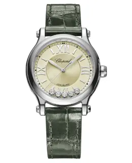 Chopard Happy Sport Automatic 33mm Ivory Diamond Dial Grey Leather Strap Women's Watch 278608-3010