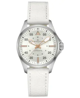 Hamilton Khaki Aviation Pilot Auto Silver Dial White Leather Strap Women's Watch Model H76215850