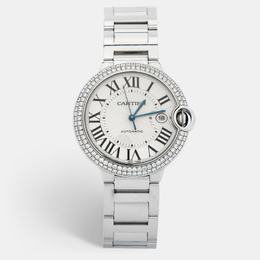 Cartier Silver and White Gold Diamond Ballon Bleu WE9009Z3 Men's Wristwatch