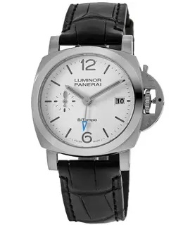 Panerai Luminor Quaranta Bitempo GMT Automatic White Dial Black Leather Strap Men's Watch pam01367