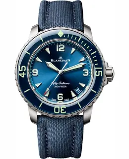 Authentic New Blancpain Fifty Fathoms Automatic Blue Dial Titanium Fabric Strap Men's Luxury Watch Model 5010-12B40-O52A