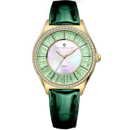 Christian Van Sant Luna Quartz Ladies Watch CV3204 - Yellow Gold-tone Steel Case with Green Leather Strap