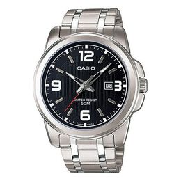 Часы Casio Stainless Steel Strap Quartz Waterproof Black Dial Mens Black Analog, черный mtp-1314d-1a | black